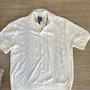 H&M Men's Ivory Textured sweater Polo Shirt